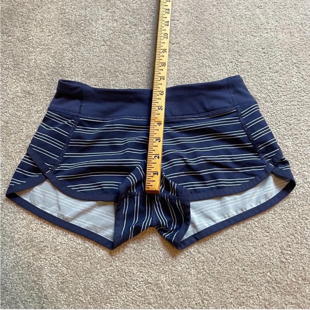 ivivva lululemon Shorts Girls Youth 8 Blue Stripe Pull On Lightweight Zip Run - Picture 6 of 13